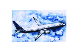 Airplane in the Clouds - Watercolor Style for Real Crafting Projects
