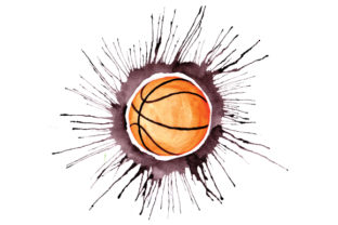 Basketball in Paint Splatter Watercolor Style