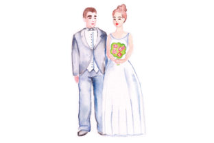 Bride and Groom in Watercolor for Wedding Branding
