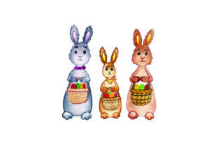 Bunny Family Holding Baskets - Watercolor
