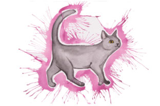 Cat in Paint Splatter Watercolor Style: A Versatile Animal Graphic for Digital Sellers