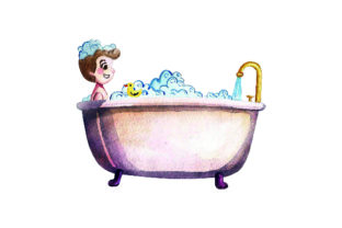 Child Taking Bath with Yellow Duck - Bathroom Design