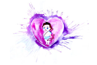 Cupid in Heart Watercolor Splatter for Valentine’s Day Content