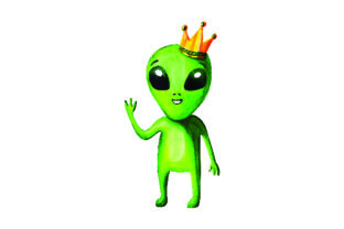 Green Alien with Crown in Watercolor Style for Blog and Website Design