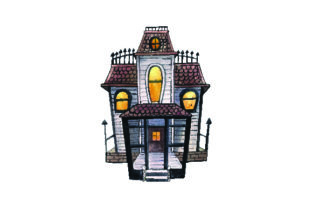 Haunted House Watercolor Design for Halloween Crafting