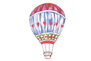 Hot Air Balloon with Hearts in Watercolor