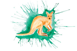 Kangaroo in Paint Splatter Watercolor Style: A Unique Graphic Design Asset for Local Businesses