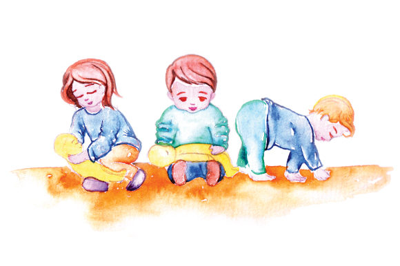 Kids Playing with Dolls in Watercolor Style: A Versatile Design Asset for Branding