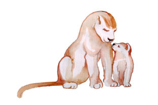 Mom and Baby Lions in Watercolor Style: A Versatile Animal Graphic for Branding