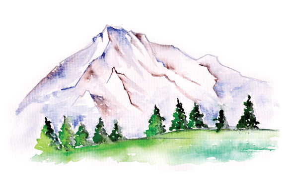 Mountain Scene in Watercolor for Nature Amp