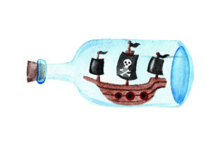Pirate Ship Inside Glass Bottle - Watercolor for Pirates-Themed Web Design