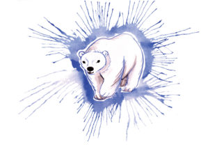 Polar Bear in Paint Splatter Watercolor Style: A Unique Animal Design Asset for Creative Projects