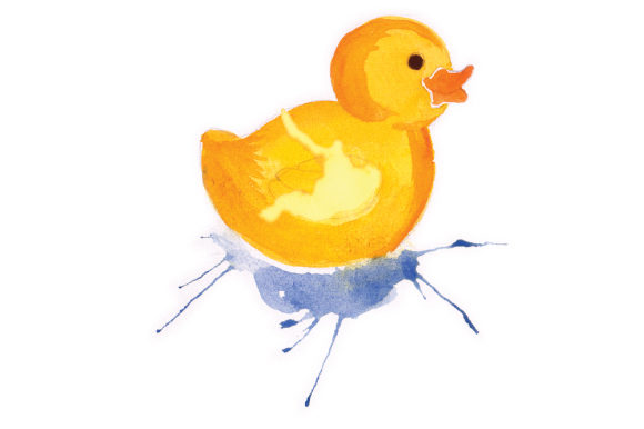 Rubber Duck in Paint Splatter Watercolor Style