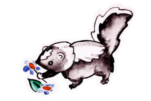 Skunk Smelling Flowers in Watercolor: A Unique Animal-Inspired Design
