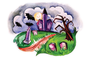 Spooky Cemetery in Watercolor for Halloween Branding