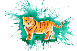 Tiger in Paint Splatter Watercolor Style: A Dynamic Animal Graphic for Creative Branding