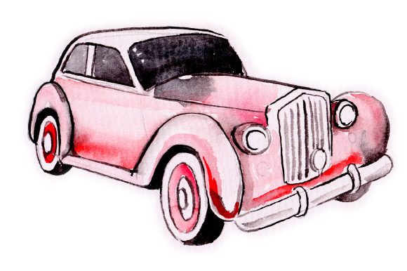 Watercolor Red Vintage Car for Garage-Style Branding